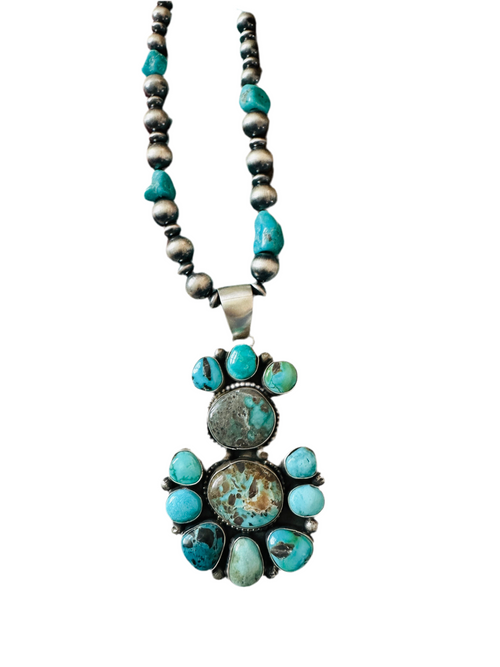 Navajo Sterling Silver & Turquoise Cluster Beaded Necklace