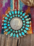 Old Pawn Handcrafted Turquoise and Sterling Silver Liberty Coin Cluster Brooch