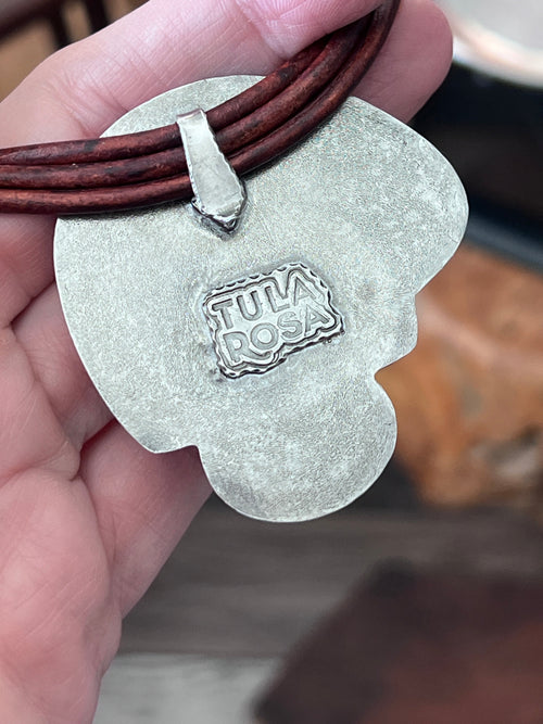 Tularosa Sterling Silver and Leather Red Creek Jasper Bear Necklace