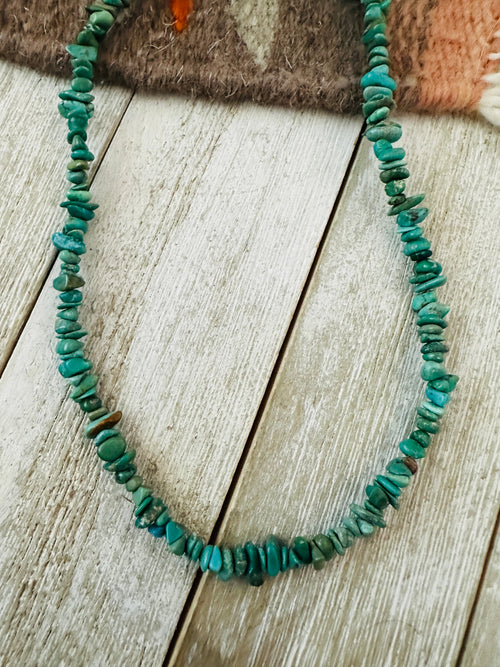 Handcrafted Turquoise & Sterling Silver 14” Beaded Necklace