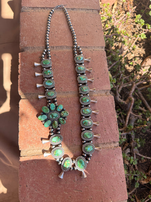 Navajo Sterling Silver & Sonoran Mountain Turquoise Necklace Set By Charles Johnson