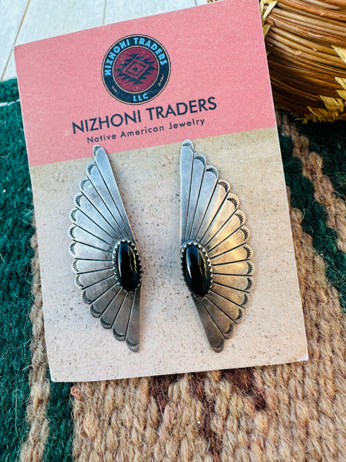 Handcrafted Old Pawn Sterling Silver & Onyx Post Earrings