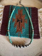 Handmade Sterling Silver & Turquoise Beaded Necklace 18-20”