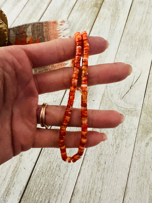 Navajo Orange Spiny Oyster 16” Beaded Necklace