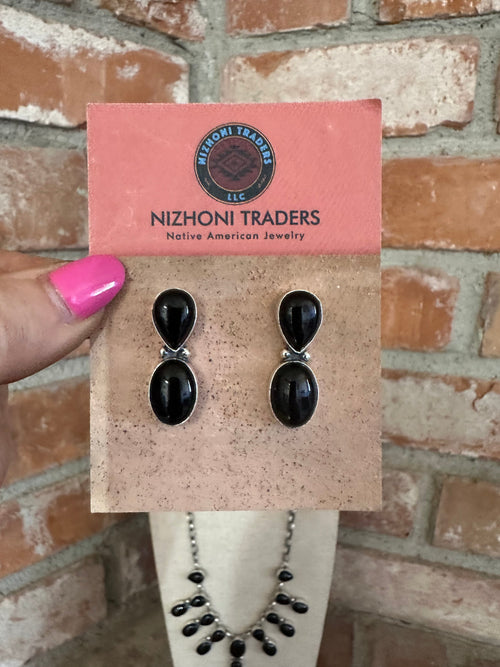 Handcrafted Sterling Silver & Black Onyx Necklace and Earring Set by Lucian Koinva