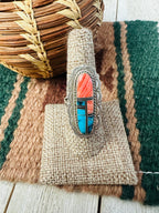 Old Pawn Handcrafted Multi Stone & Sterling Silver Inlay Ring Size 8.5