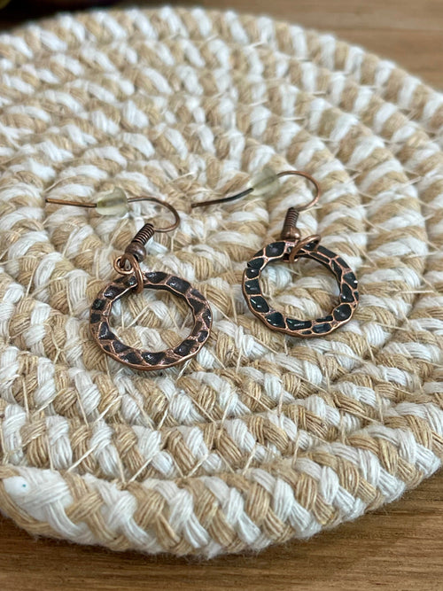 Vintage Handmade Copper Small Circle Dangle Earrings