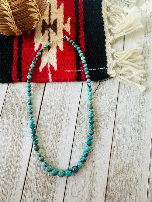 Navajo Turquoise and Sterling Silver Beaded Graduated Necklace 18”