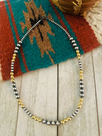 Navajo Sterling Silver & Gold Beaded 16” Necklace