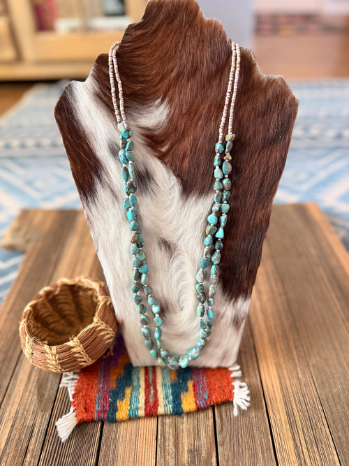 Handcrafted Turquoise & Heishi Beaded 28” Necklace