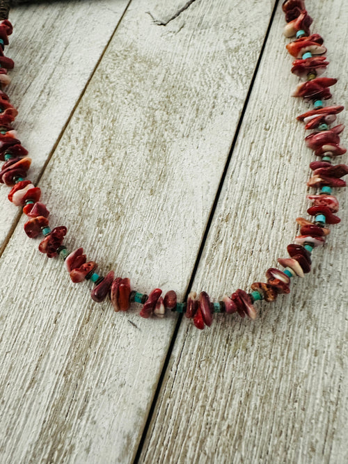 Handcrafted Spiny, Turquoise & Heishi 18” Beaded Necklace