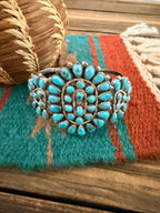 Handcrafted Old Pawn Sterling Silver & Turquoise Cluster Cuff Bracelet
