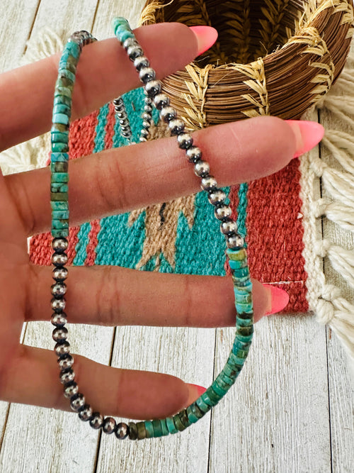 Handcrafted Turquoise & Sterling Silver Pearl Beaded Necklace