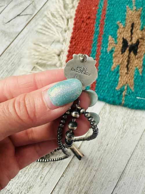 Handcrafted Turquoise & Sterling Silver Pearl Beaded Blossom Dangle Earrings