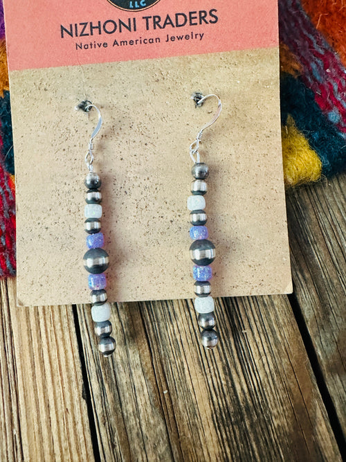 Handcrafted Opal & Sterling Silver Pearl Beaded Dangle Earrings