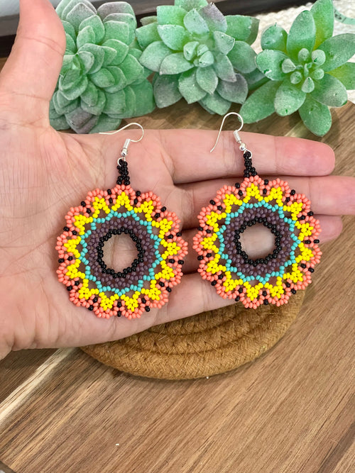 Handmade In Mexico Sterling Silver , Multi Color Dangle Beaded Earrings