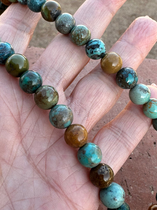 Turquoise & Sterling Silver 8mm Beaded Necklace