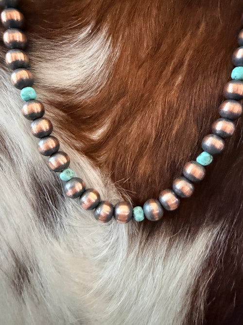 Handcrafted Turquoise & 8mm Copper Beaded Necklace