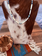 Handcrafted Sterling Silver, Bone, Pearl & Turquoise 19" Beaded Necklace