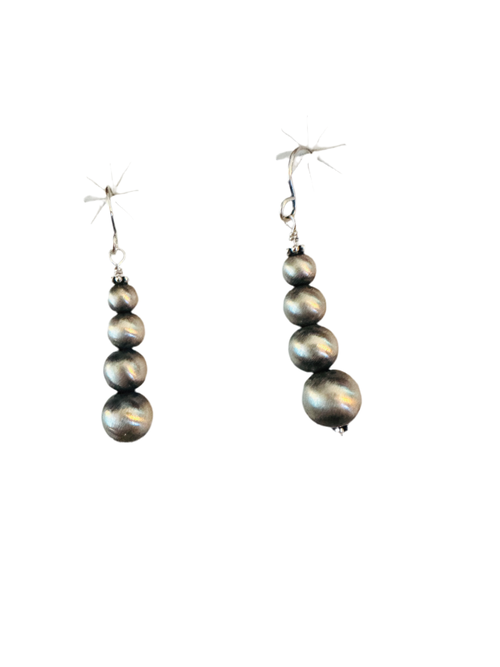 Handcrafted Sterling Silver Pearl Graduated Beaded Dangle Earrings