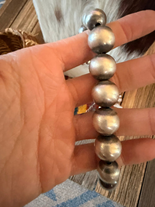 Handcrafted Graduated Sterling Silver Pearl Beaded 18” Necklace