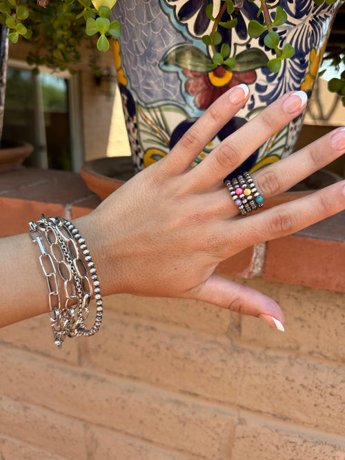 THE VENICE BAND Handmade Sterling Silver Pearl Style Beaded Stretch Ring