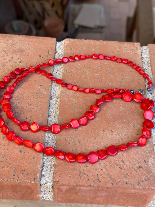 Handcrafted Apple Coral & Sterling Beaded Necklace