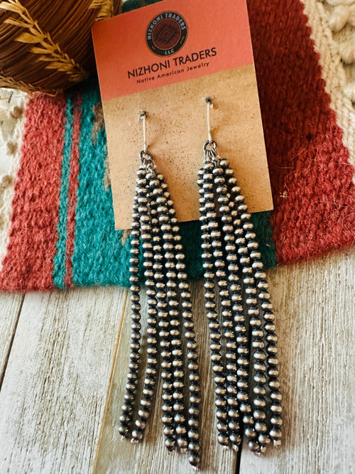 Handcrafted Sterling Silver Pearl Beaded Tassel Dangle Earrings