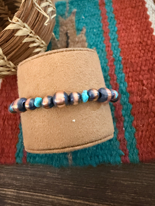 Handcrafted Turquoise & Copper Beaded Bracelet