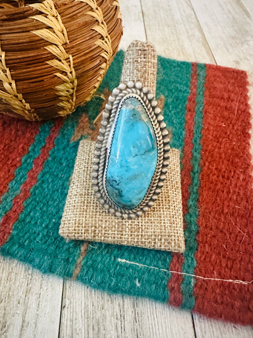 Old Pawn Navajo Sterling Silver & Turquoise Ring Size 10 by Leslie Nez