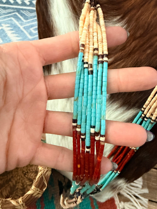 Old Pawn Handcrafted Multi Stone & Heishi Shell Beaded 30” Necklace