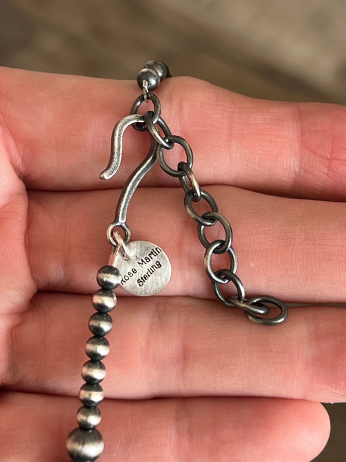 Navajo Made Electric Rainbow Sterling Silver, Turquoise and Spiny Oyster Single Strand Beaded Necklace by Rose Martin, 20 + 2 Inches