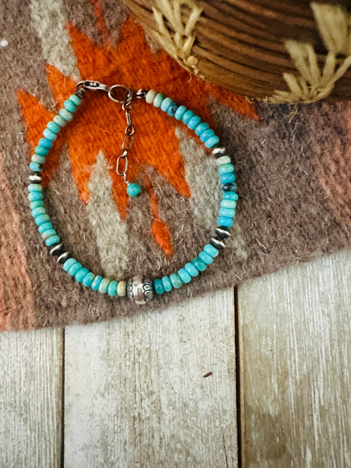 Navajo Sterling Silver Pearl & Turquoise Beaded Bracelet
