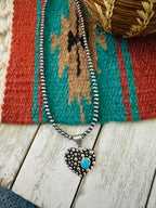 Handcrafted Turquoise & Sterling Silver Pearl Beaded Heart Necklace