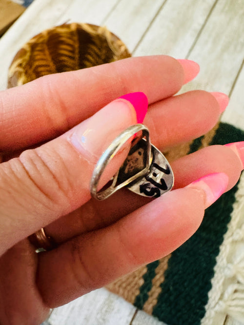 Old Pawn Navajo Sterling Silver & Turquoise Ring Size 7.75