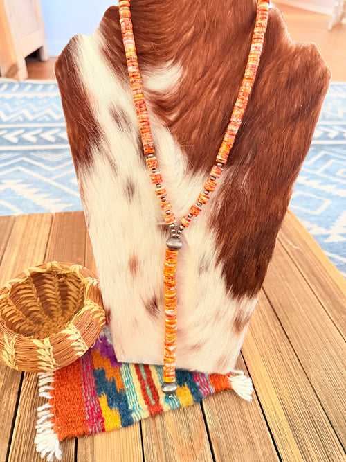 Handcrafted Spiny Oyster & Sterling Silver Beaded Lariat Necklace