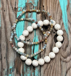 Amazonite Cream Howlite Stretch Bracelet Set of 3