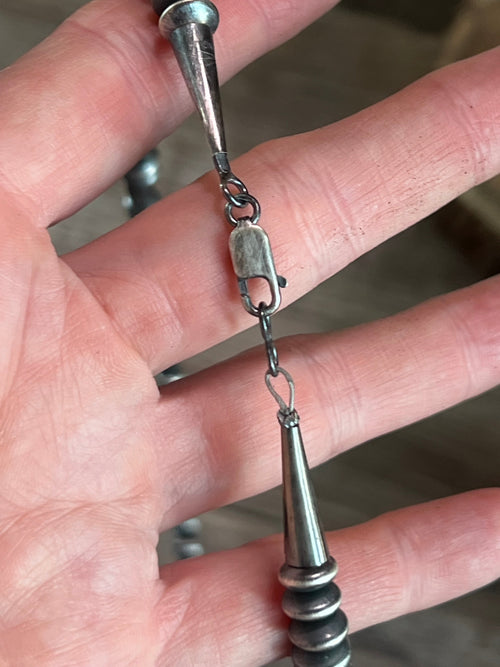 Old Pawn Sterling Silver Navajo Saucer and Corrugated Bead Necklace, 24 inches