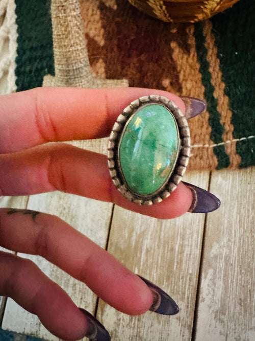 Old Pawn Handcrafted Turquoise & Sterling Silver Ring Size 3.25