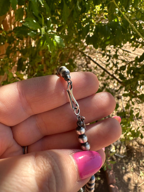 Navajo Pearl Sterling Silver & Black Onyx Beaded Necklace