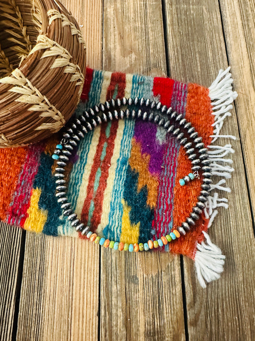 Handcrafted Turquoise, Spiny & Sterling Silver Beaded Wrap Choker Necklace