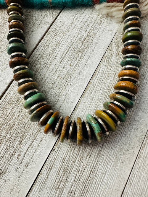 Navajo Chunky Royston Turquoise & Sterling Silver Beaded Necklace 18”