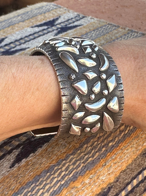 Handcrafted Old Pawn Ernest Rangel Sterling Silver Repousse Cuff