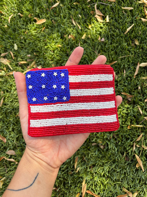 Handmade Beaded American Flag Coin Purse (without beaded stars)