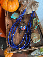 Daniel Coriz Triple Strand Lapis Beaded Necklace w/ Removable Sterling Silver & Stone Inlay Bead