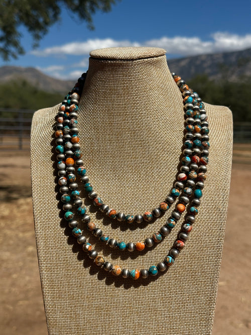 Handmade 8mm Sterling Silver Spice Beaded Necklace w/ 2 inch extender