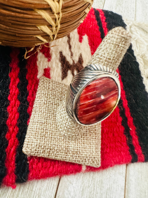 Old Pawn Navajo Sterling Silver & Red Spiny Men’s Ring Size 8.5