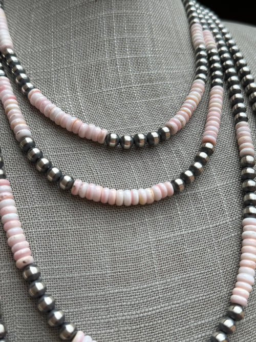 Handcrafted Sterling Silver Pearl & Queen Pink Conch Beaded Necklace 6mm