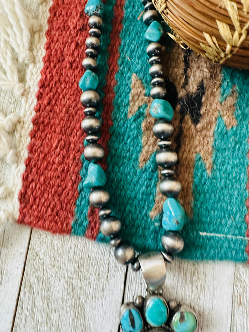 Navajo Sterling Silver & Turquoise Cluster Beaded Necklace