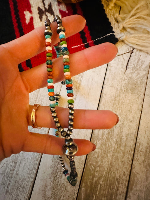 Handcrafted Sterling Silver & Multi Stone Beaded Lariat Necklace